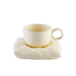 Unique Novelty Pillow Ceramic Mug With Saucer Milk Mugs Ceramics