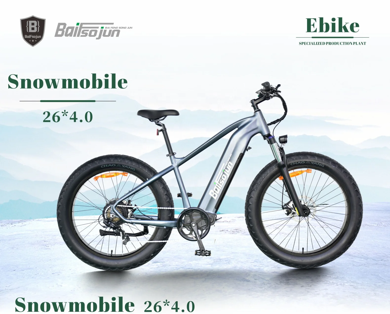 26*4.0 750W Big Power Fat Tire long range electric bike Mountain Ebike/snowmobile Bike/electric Bicycle.