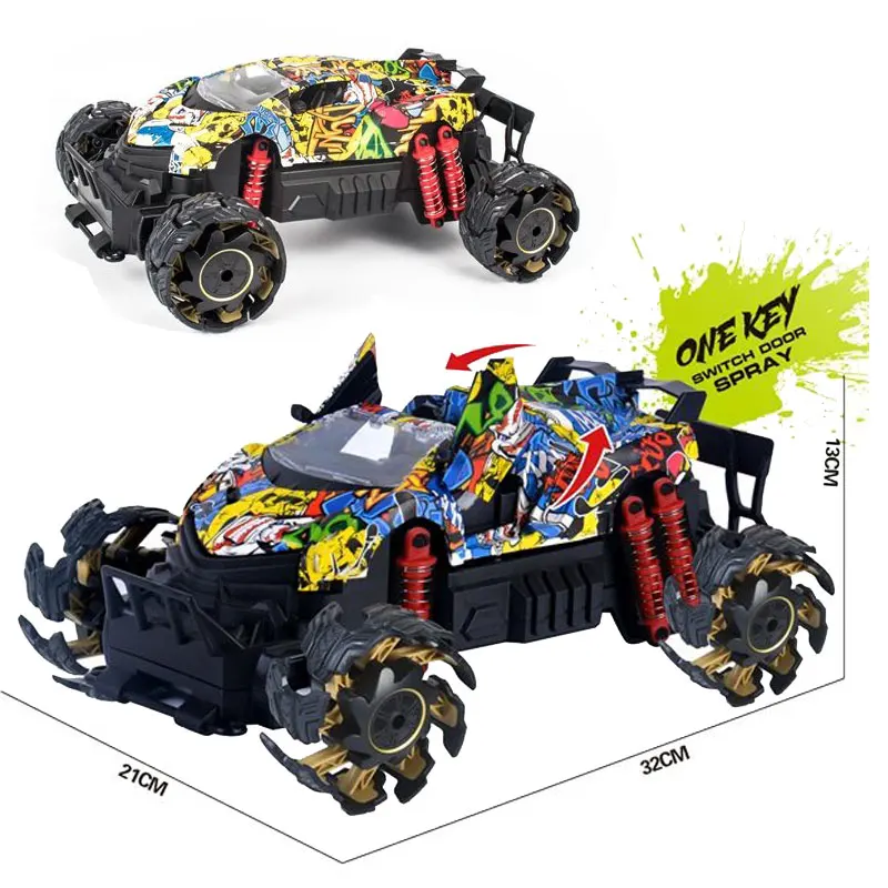Custom 360 Degrees 2.4g Rotation Remote Control Graffiti One Key Door Open Mist Water Spray Car Wheels Drift Rc Off Road Truck