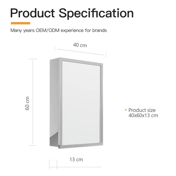 OEM Modern Simple sliver wall mounted bathroom vanity cabinet Stainless steel mirror cabinet