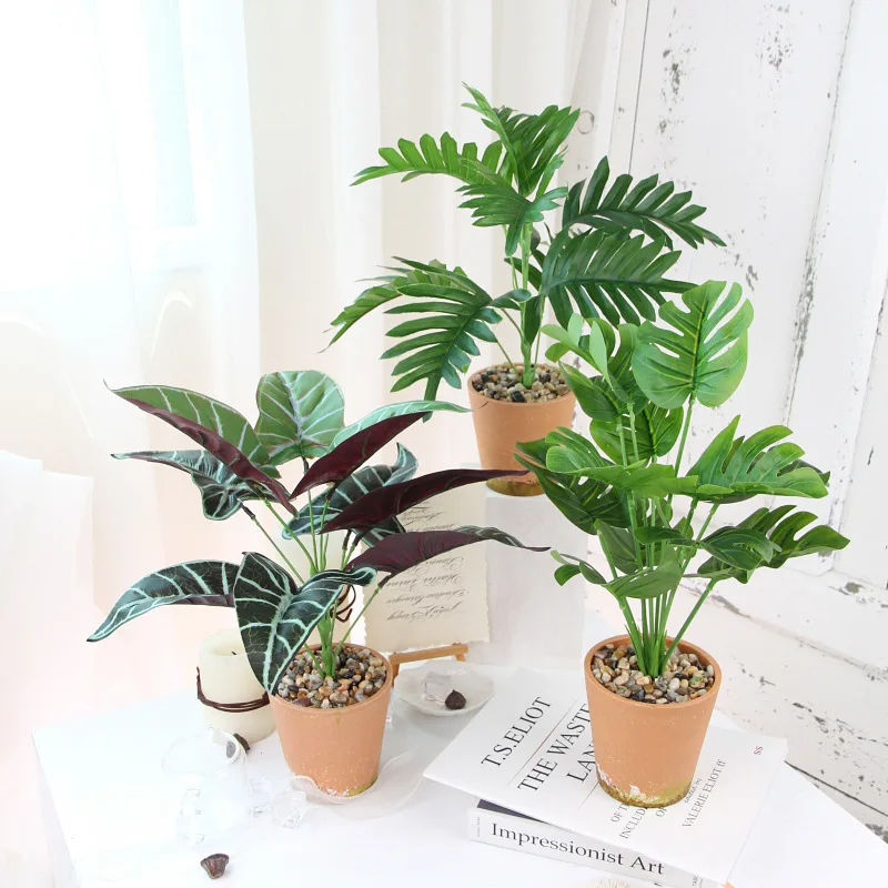 bonsai plastics artificial banyan tree in pot for table top decor