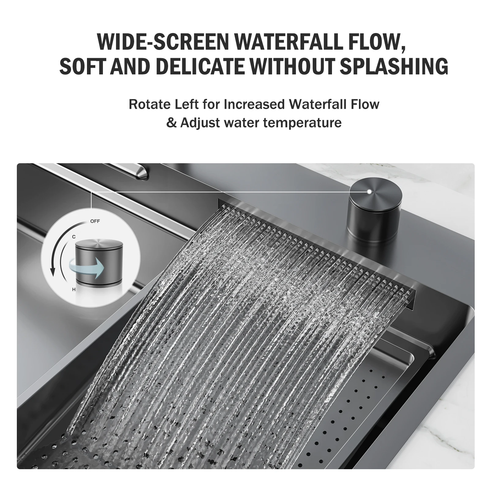 JOMOO Single Bowl Kitchen Sink Nano-coating Waterfall Faucet Anti-microbial Kitchen Sink Set 304 Stainless Steel 3mm Thickness