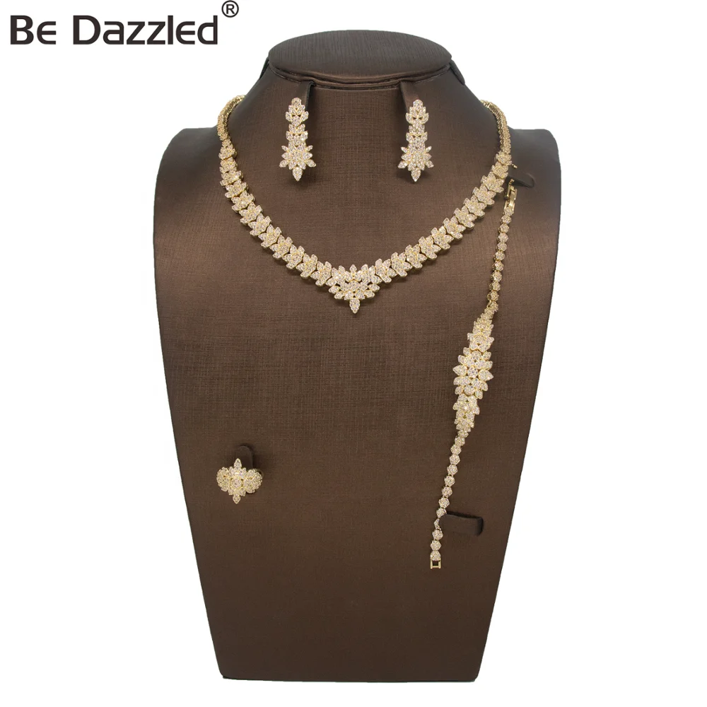 
Bedazzled 2020 dubai new arrival bridal wedding sets golden jewelry fashion bracelet necklace set of jewelry for wedding 