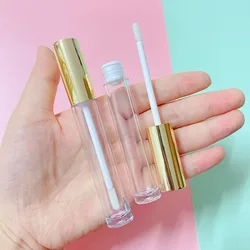 P-Lan Brand Stock 100pieces Custom Logo Round Plastic 6ml Matte Black Silver Gold Empty Lip Gloss Container Tubes With Stopper