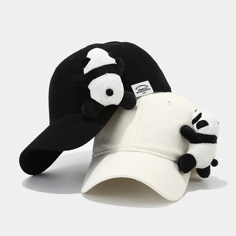 HT-2634  Wholesale Fashion Women Cotton Cute Cartoon Toy Panda Baseball Cap Hat for Student Girls Accept Custom