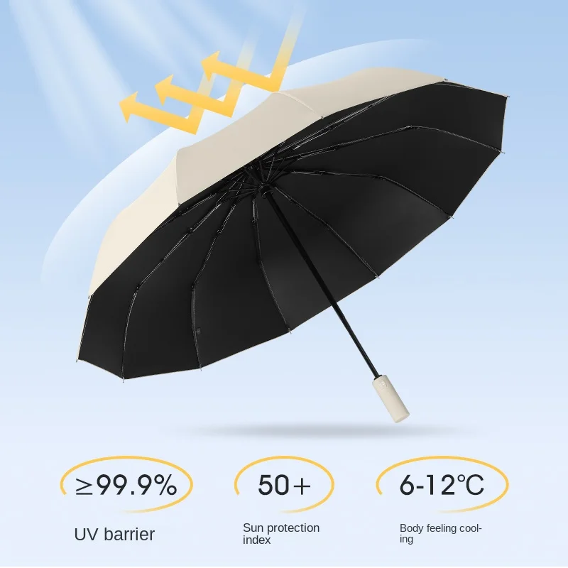 Wholesale promotional 3 fold Sunny and Rainy umbrella large Custom  clear rain uv automatic foldable umbrella logo prints