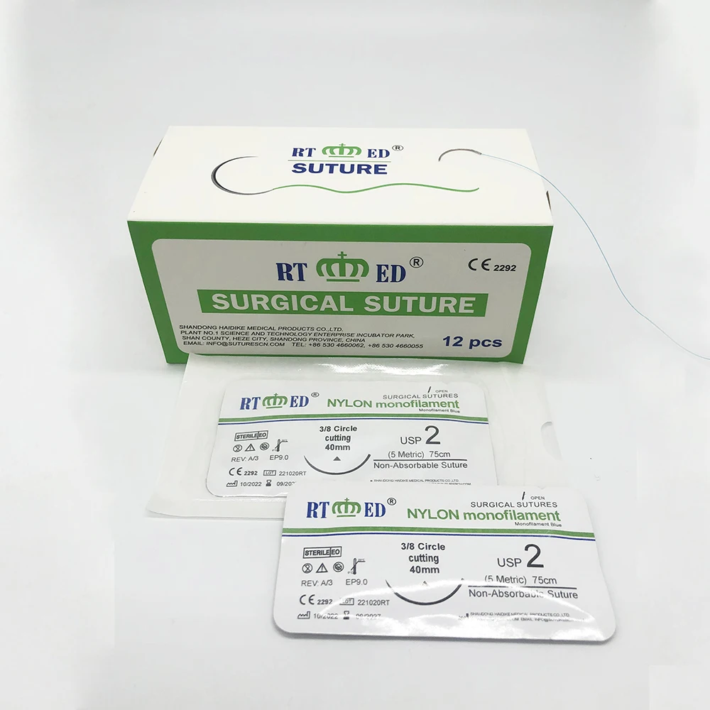 Disposable Medical suppliers Nonabsorbable sutures surgical needle with Soft Nylon thread