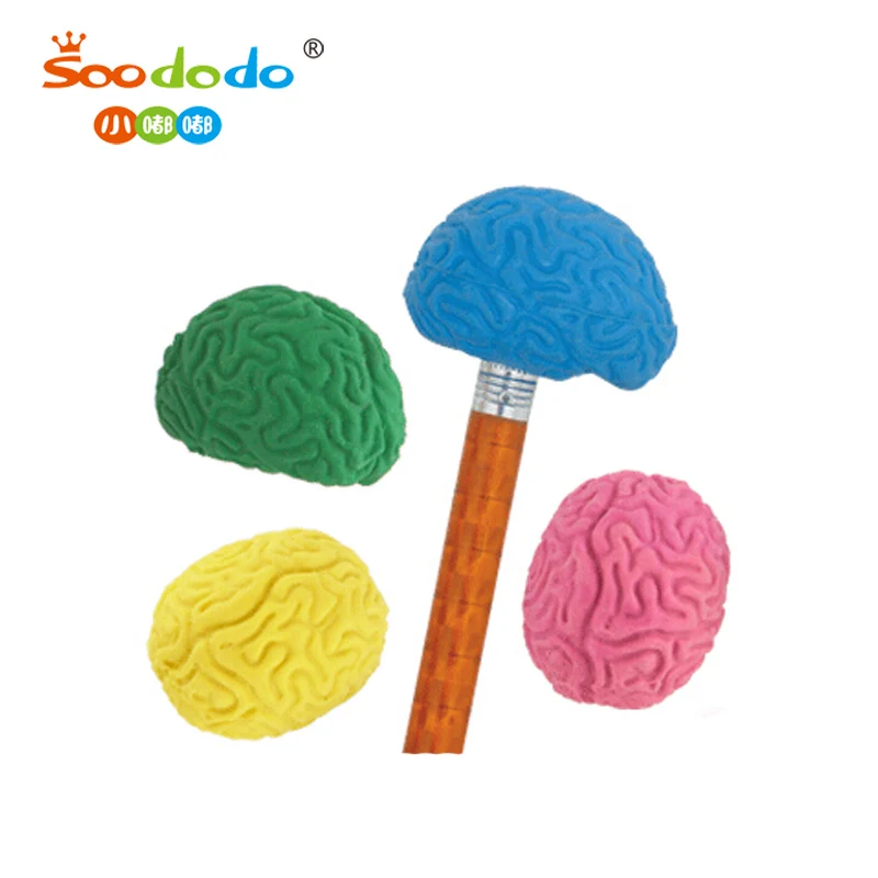 Soododo Hot Sale Stationery 3D brain Skull Shaped Topper Pencil Eraser Office Eraser