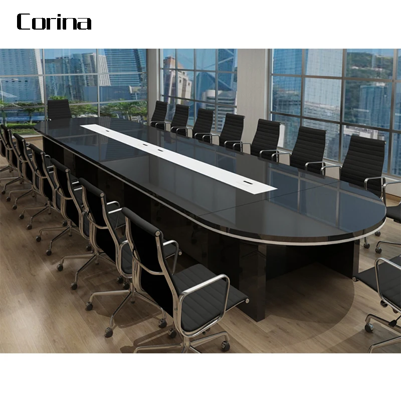 Custom size Long bench Black meeting desk artificial stone black office conference table for 16 people
