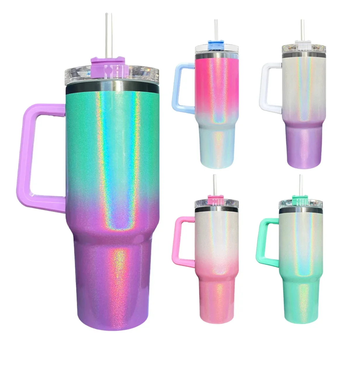 40oz Vacuum Coffee Tumbler Glitter Travel Cup 40oz Iced Coffee or Tea Tumbler Travel Mug 40 oz Shimmer Sublimation Tumbler