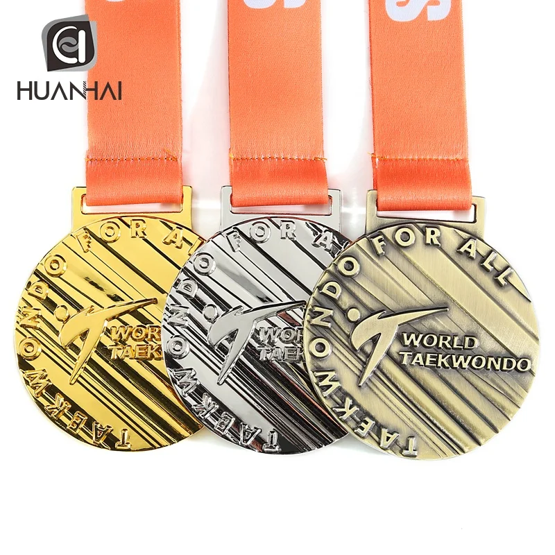 custom gold silver bronze 3D embossed logo taekwondo metal medal