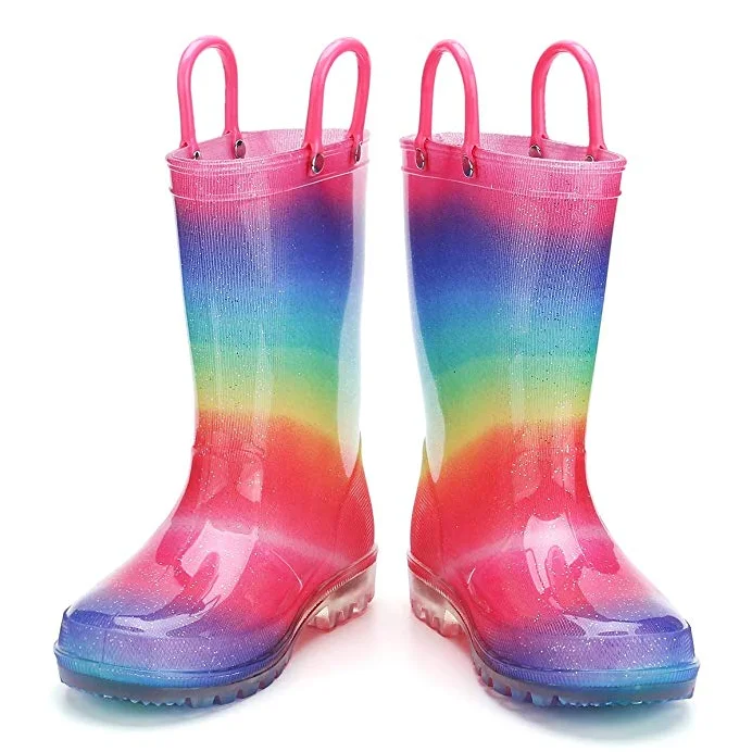 Girls Plastic Wellies Toddler LED Shiny Children Rain Boots