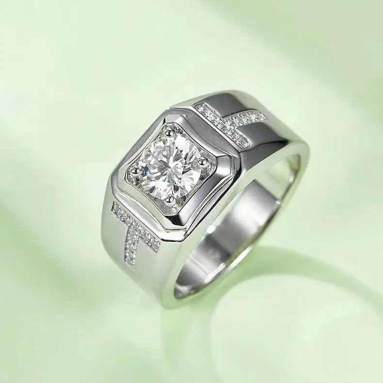 1ct s925 man gra certificated 1 carat white moissanite engagement cz diamonds mens rings 925 sterling silver ring for male men