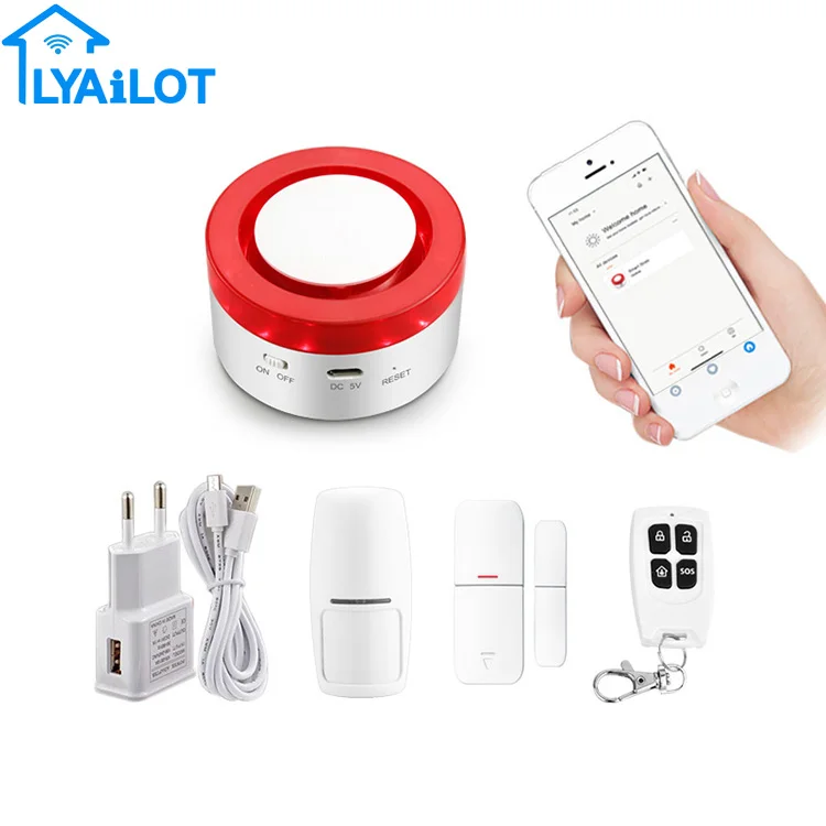 
Tuya Wireless RF433 Remote Control Door Sensor and PIR Mobile Detector Smart Home Security Siren Alarm System Kit Suite 