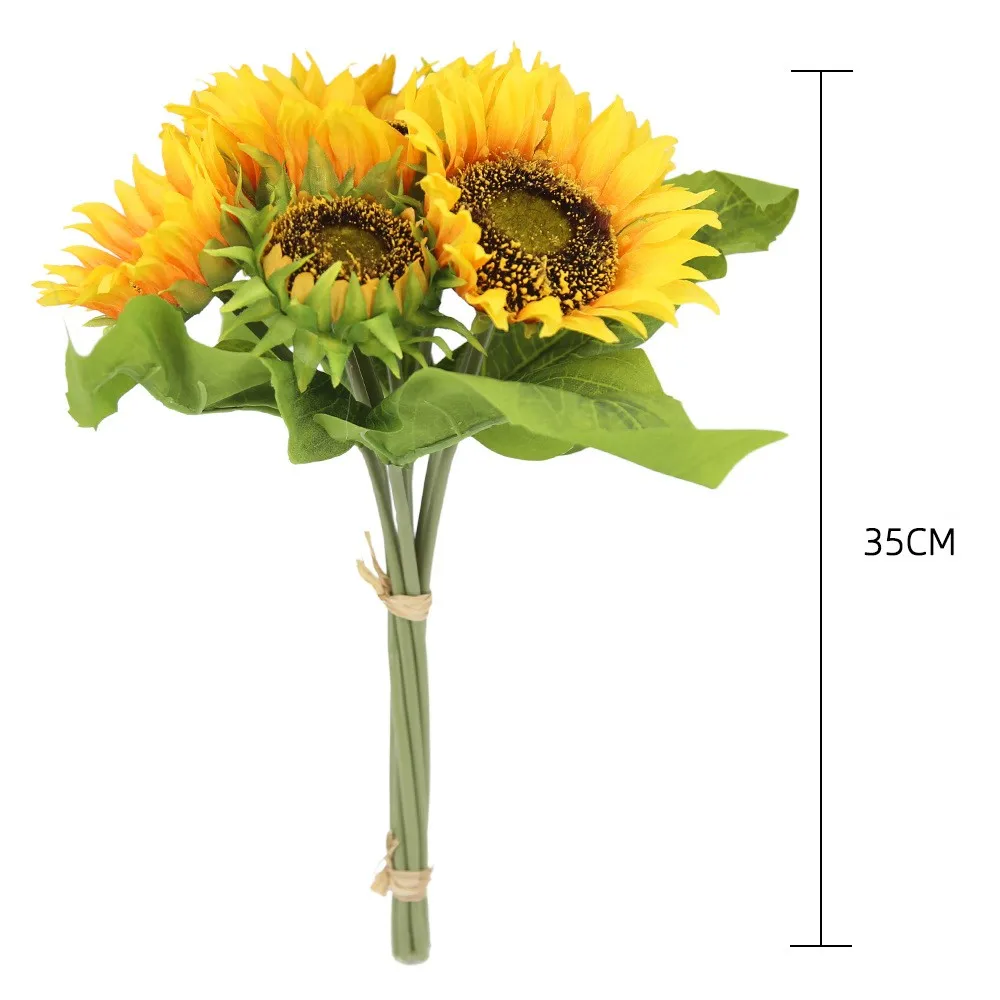 Sunflowers Artificial Flowers Hand Tied Bouquet Wholesale Wedding Silk Orange and Yellow Flower Centerpieces Sunflower