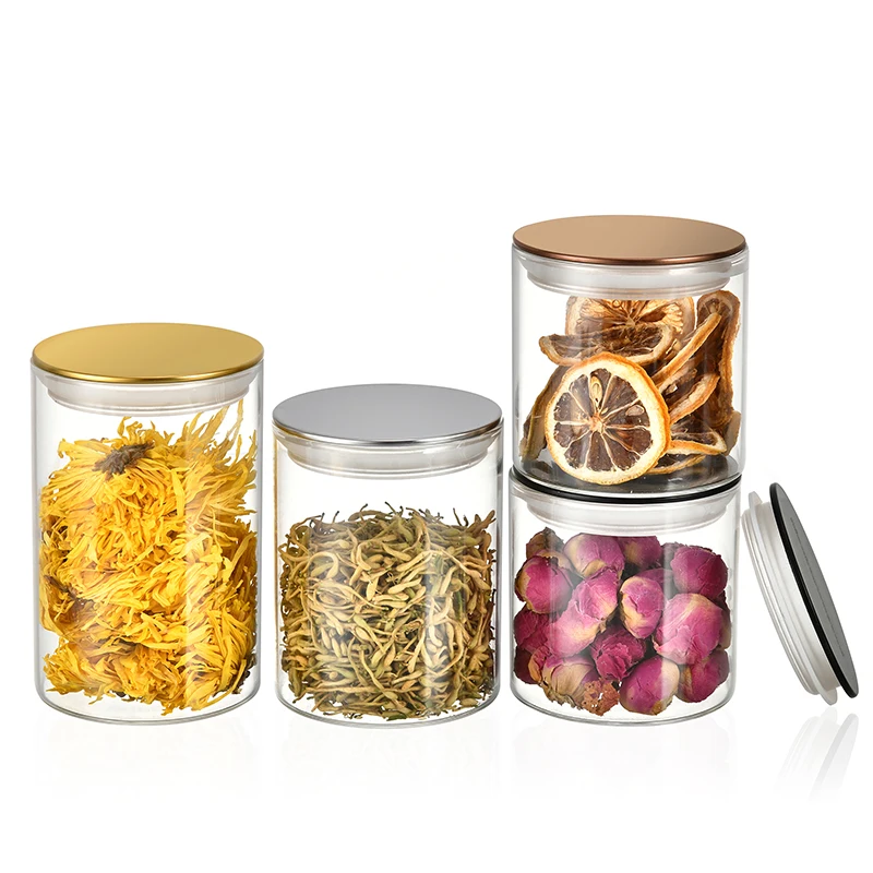 Customized Straight Side Clear Glass Storage Jar Glass Jars Storage Containers With Sealed Flat Mirror Lid