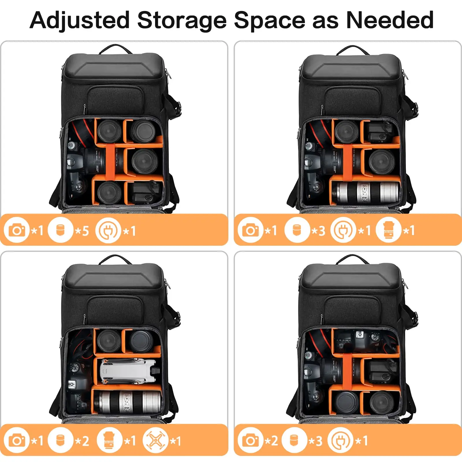 QQgift 2024 New OEM Custom Water Resistant DSLR SLR Mirrorless Photography Hard Shell Compartment Holder Camera Equipment Bag