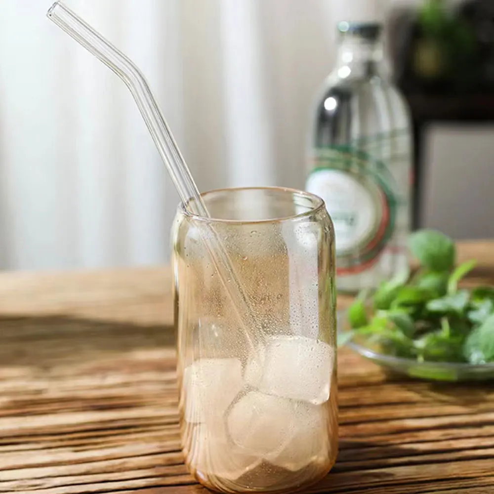 Боросиликатная элегантная красочная пивная банка в форме банки для сока, стакан из боросиликатного стекла, стакан для питья из боросиликатного стекла с соломой для бара