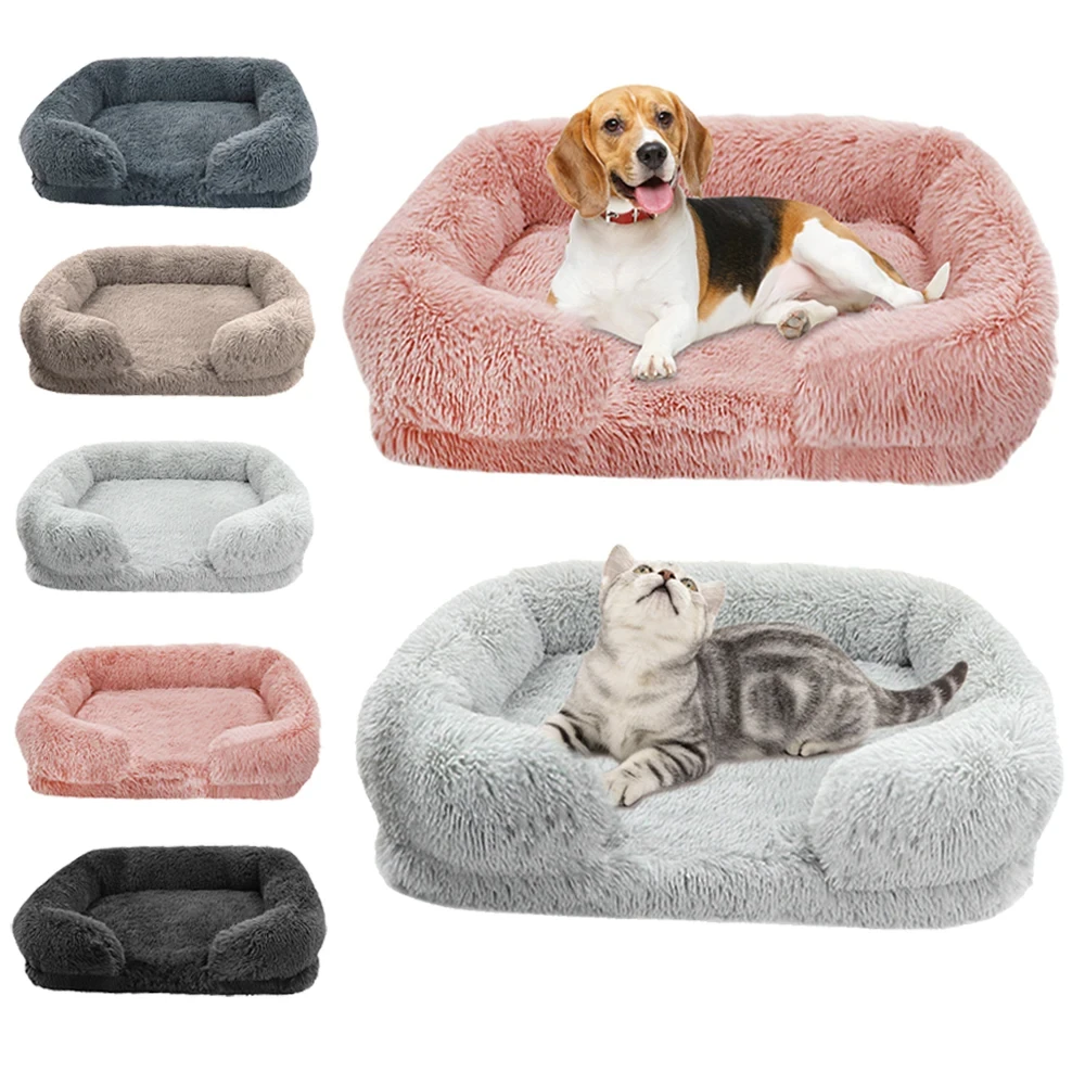 Wholesale New Design Square Pet Furniture Washable Removable Cover Luxury Dog Sofa Bed Nest Long Plush Dog Pet Bed Cushion