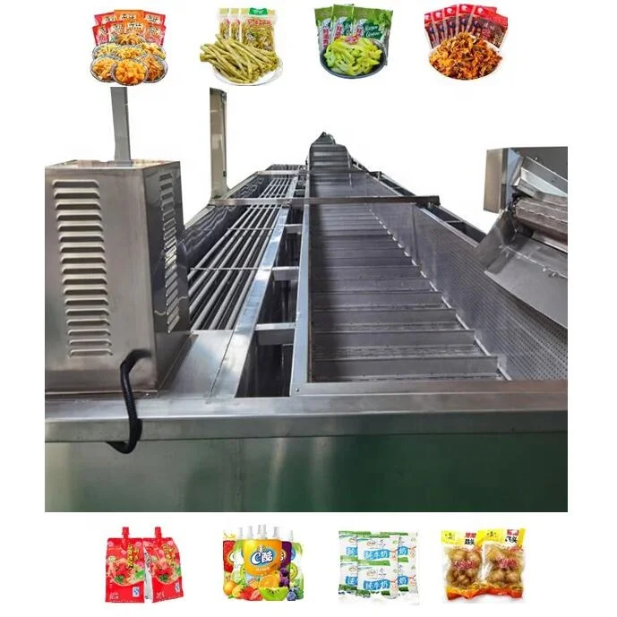 Continuous Water Bath Pasteurizer Tunnel Pasteurization Drying Machine Pasteurizing Pouch Pickles/Juice/Milk/Meat food/Sauce/Jam