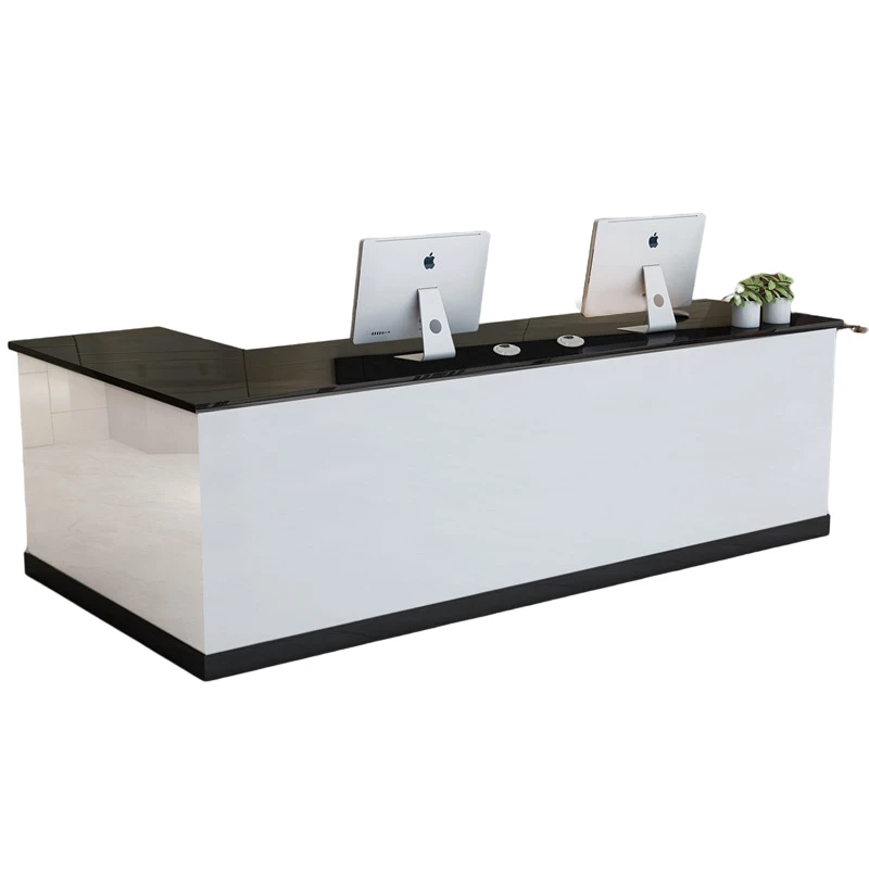 L Shaped Office Front Reception Desk Table Wooden Checkout Counter For Beauty Nail Salon