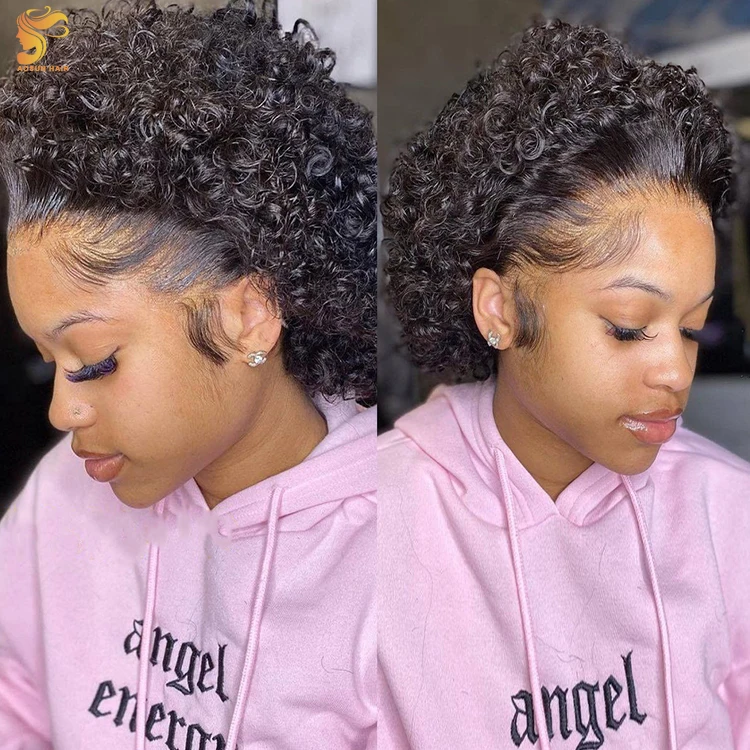 Aosun Bob Pixie Curls Lace Frontal Wig With Baby Hair, Wholesale Summer Pixie Cut Wigs, T Part Curly Pixie Wigs For Black Women