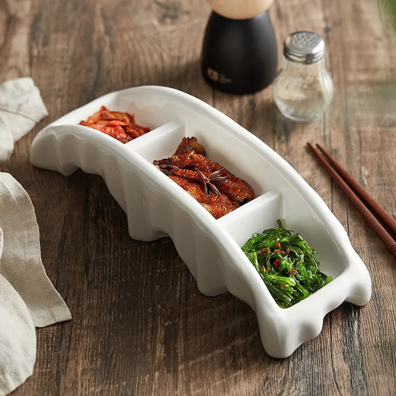 White Ceramic Soy Sauce Dish Fruit Serving Tray Cold Dishes Salad Dessert Serving Tray Show Plates Party Restaurant Tableware