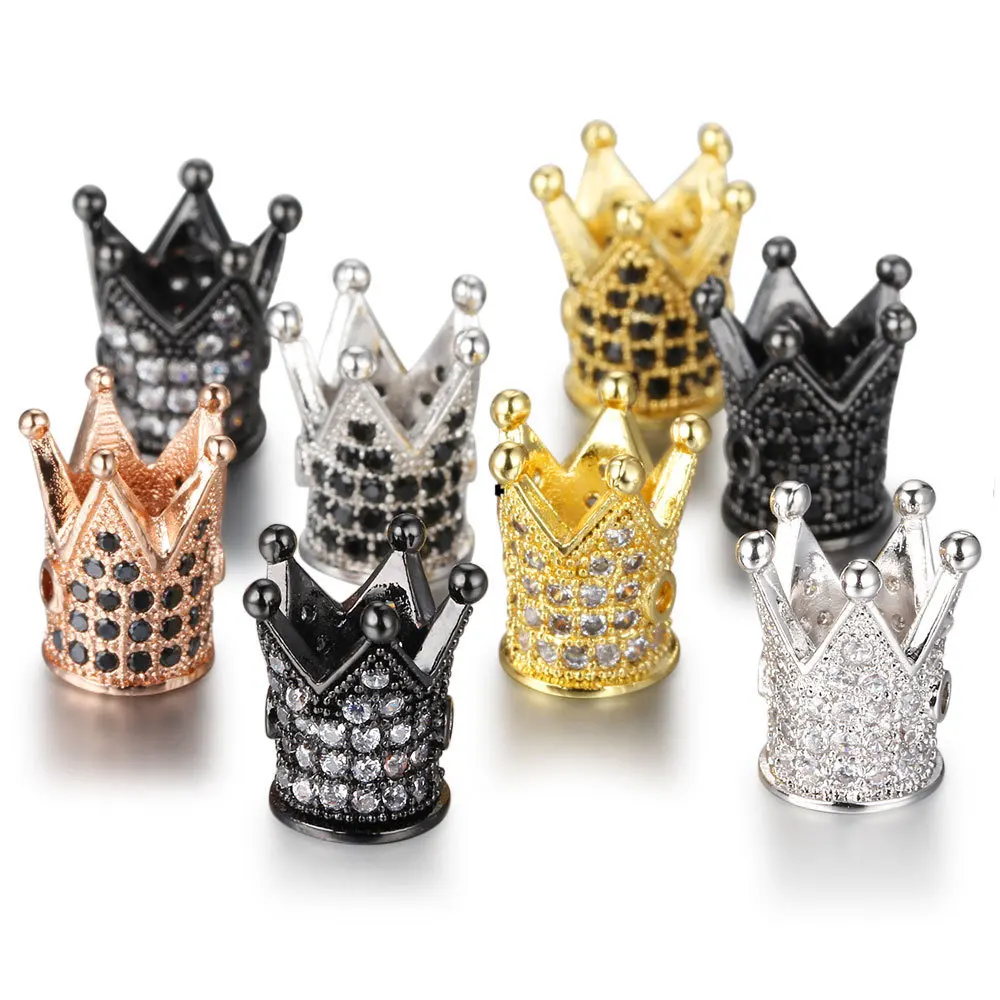 Hot Selling King Crown Shape Beads Charm Pendant Fashion Jewelry Cubic Zircon Pave Crown Shape Charms for Making Bracelets