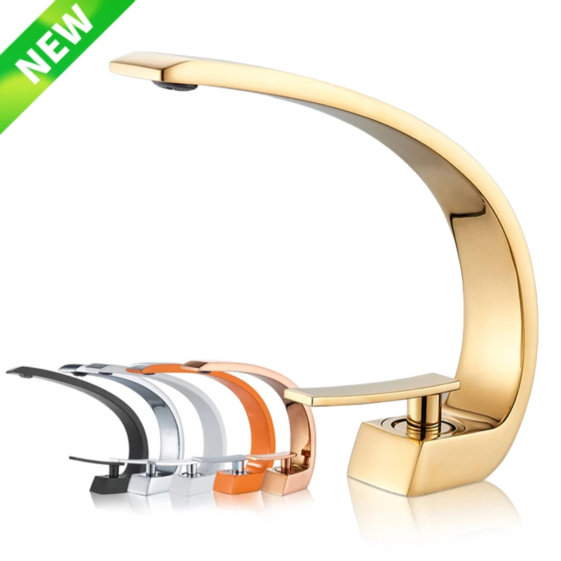 Gold Tap Golden Plated Copper Faucet C Shape Design Hot And Cold Basin Faucet For Bathroom Antique