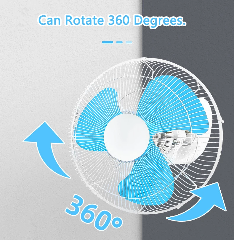 16 inch 360 Degree Indoor Garage Silent Wall Mount Air Cooling Roof Fan Home Office Electric Oscillating Orbit Ceiling Fan