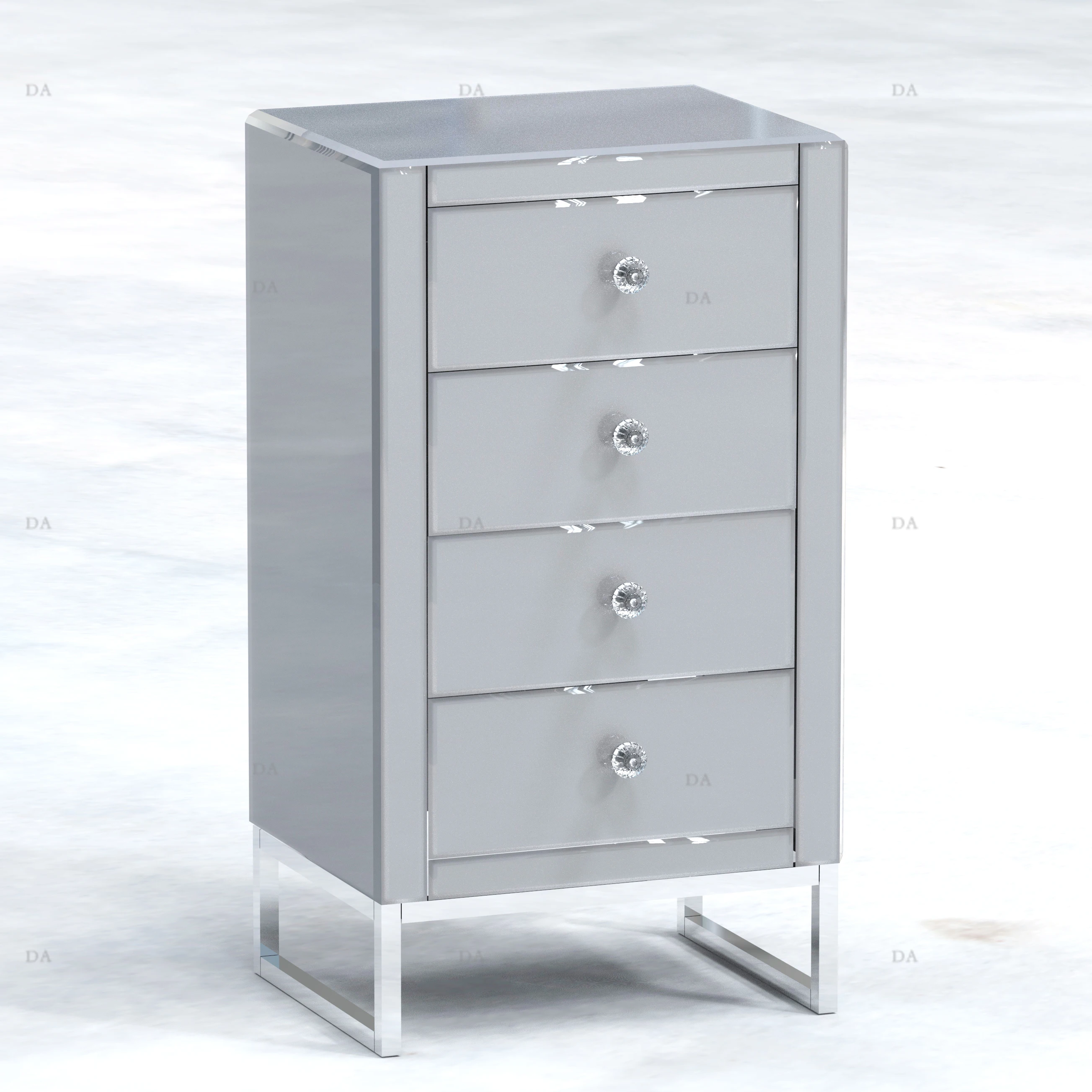 Modern MDF Nightstand home hotel Bedroom Furniture 3 Drawer accent porch table Bedside Table Silver Mirror Nightstand Side Table