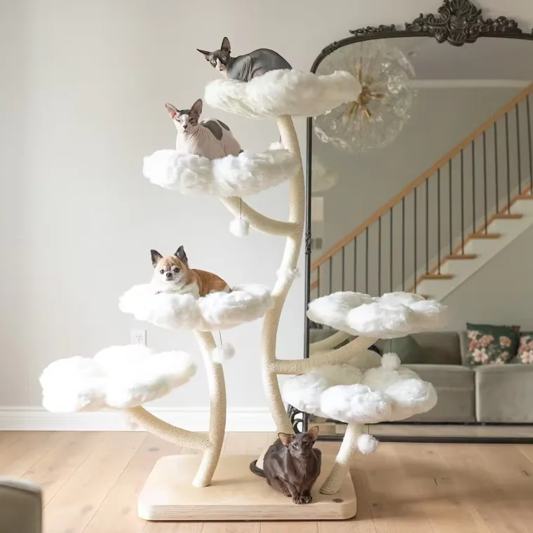 XIANGLONG Hot Sale High Quality Wood Floral Cat Tree Tower New Design Wooden Cat Tower Modern Luxury Cat Climbing Tree