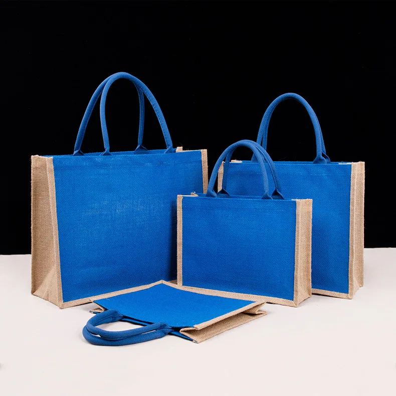 In stock ins fashion blue tote bag blank stock large capacity waterproof shopping jute bag tote bag