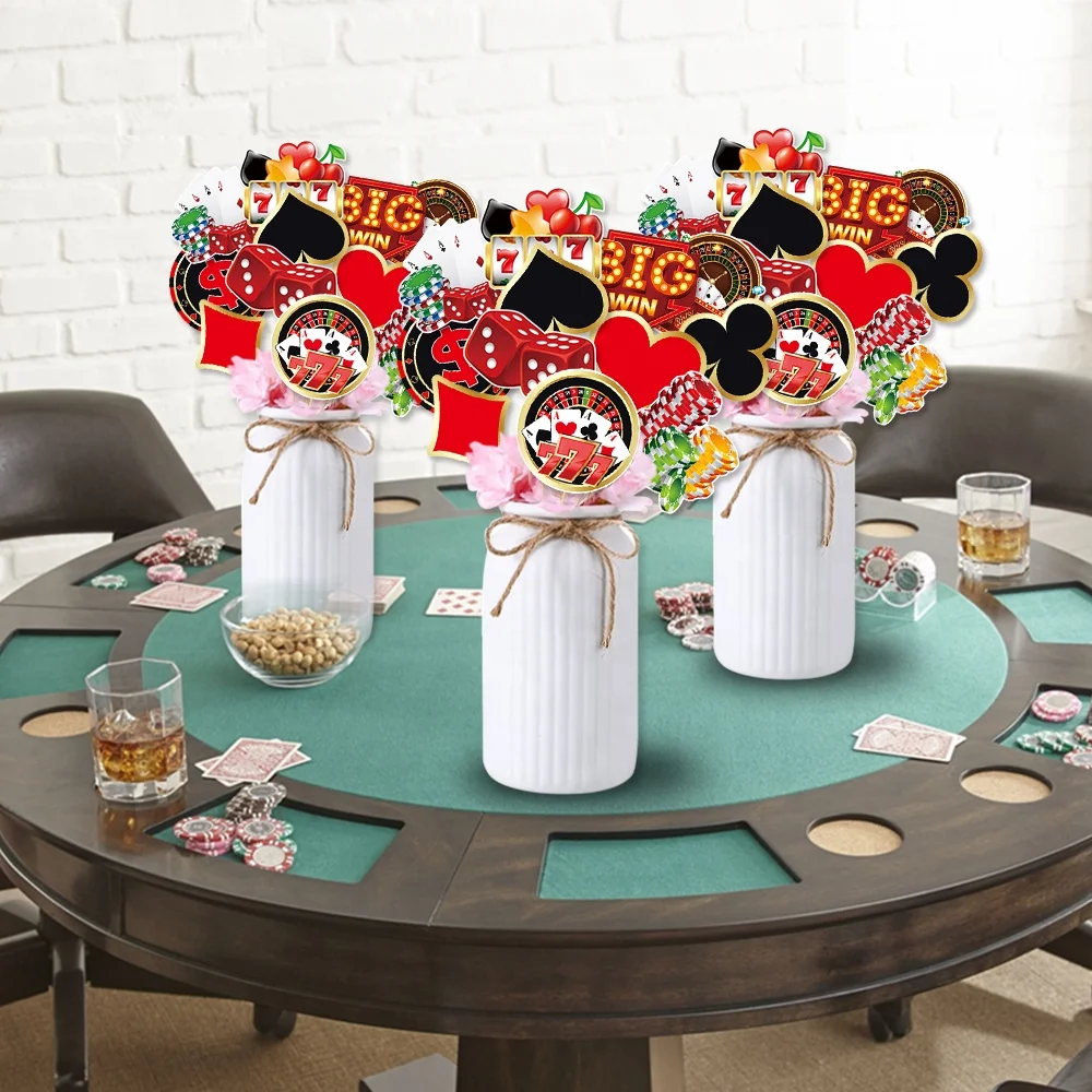12Pcs Casino Party Centerpiece Sticks Cutouts for Baby Shower Birthday Party Casino Theme Party Centerpiece Sticks Table Toppers