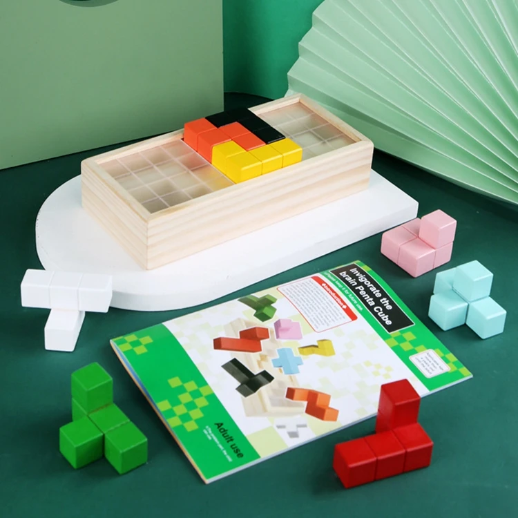 QINGTANG building blocks Spatial thinking training 3d cube block Wooden Russian Cube Puzzle