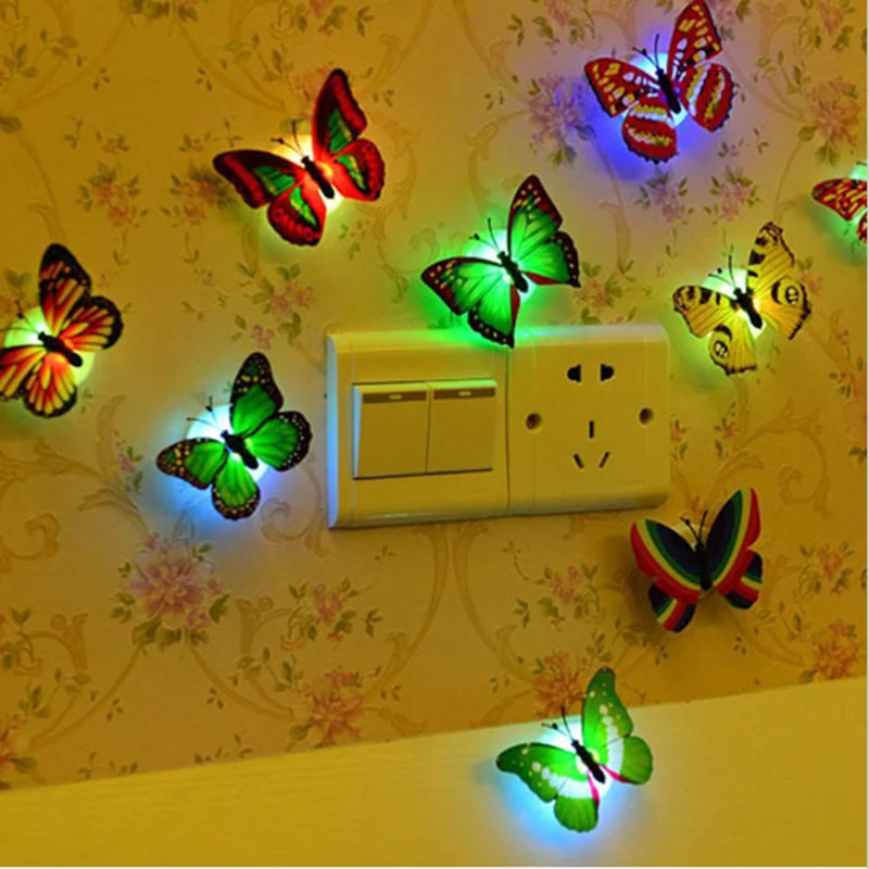 Indoor Butterfly Wall Lights Home Wall Decoration Christmas gifts Bedroom 3d Colorful Butterfly Led Night Light