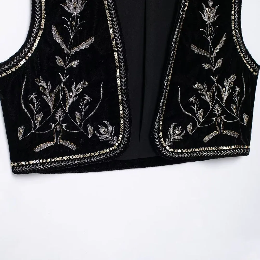 PB&ZA Women 2024 New Chic Fashion Velvet embroidery Vest Coat Vintage Sleeveless Female Waistcoat Chic Tops