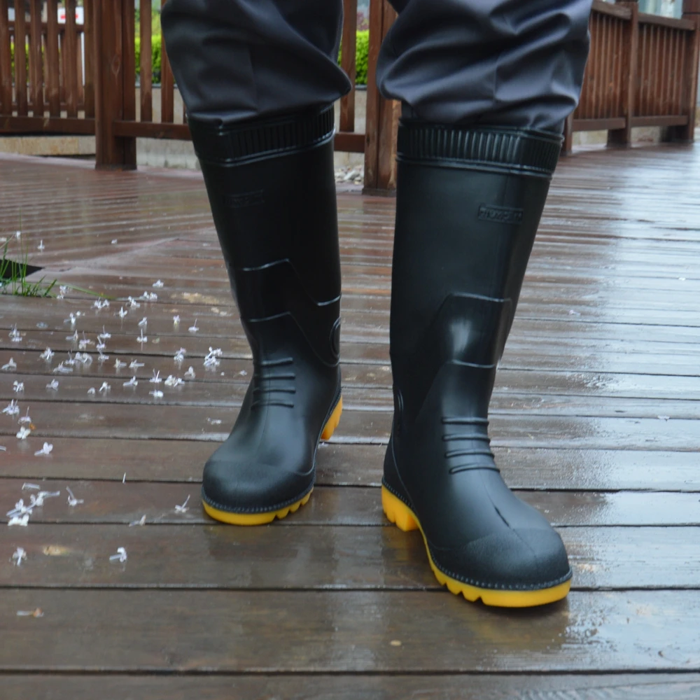 
Nylon Mesh Liner Latex Outsole Black Rubber PVC Rain Boots for Garden 