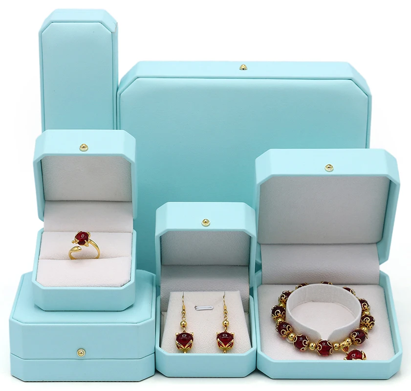 Wholesale Custom Logo Light Blue Pu Leather Jewelry Packaging Bangle Box