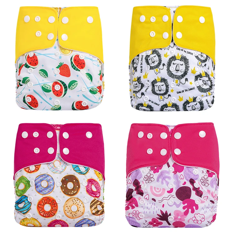 4pcs/pack Free Sample Baby Washable Cloth Diapers Adjustable Reusable Nappies Factory Price Cloth Diaper