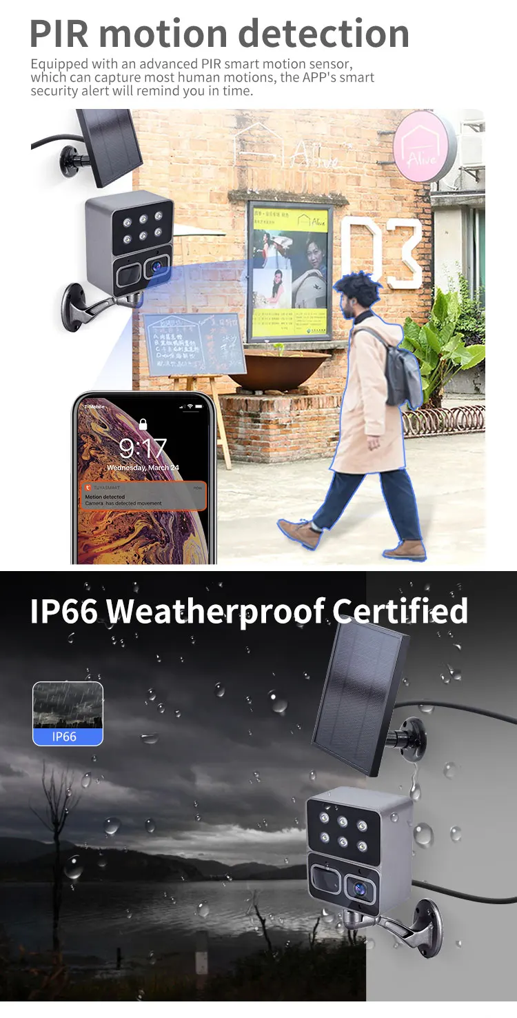 New Design Wifi Solar Camera with Two-way Audio CCTV Security Monitoring Camera