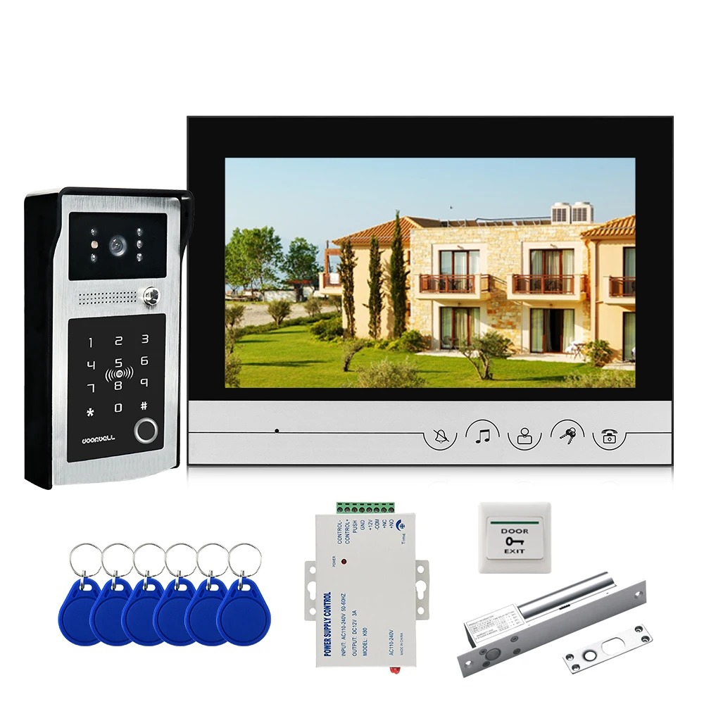 9 inch Visual Video Doorbell Wide Angle Camera Rainproof IR-CUT Night Vision Password Unlock rfid Fingerprint Access Control