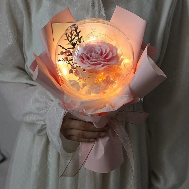 Light Up Galaxy Rose In Glass Dome Blue Forever Rose Preserves Flowers For Girlfriend Wife Mom