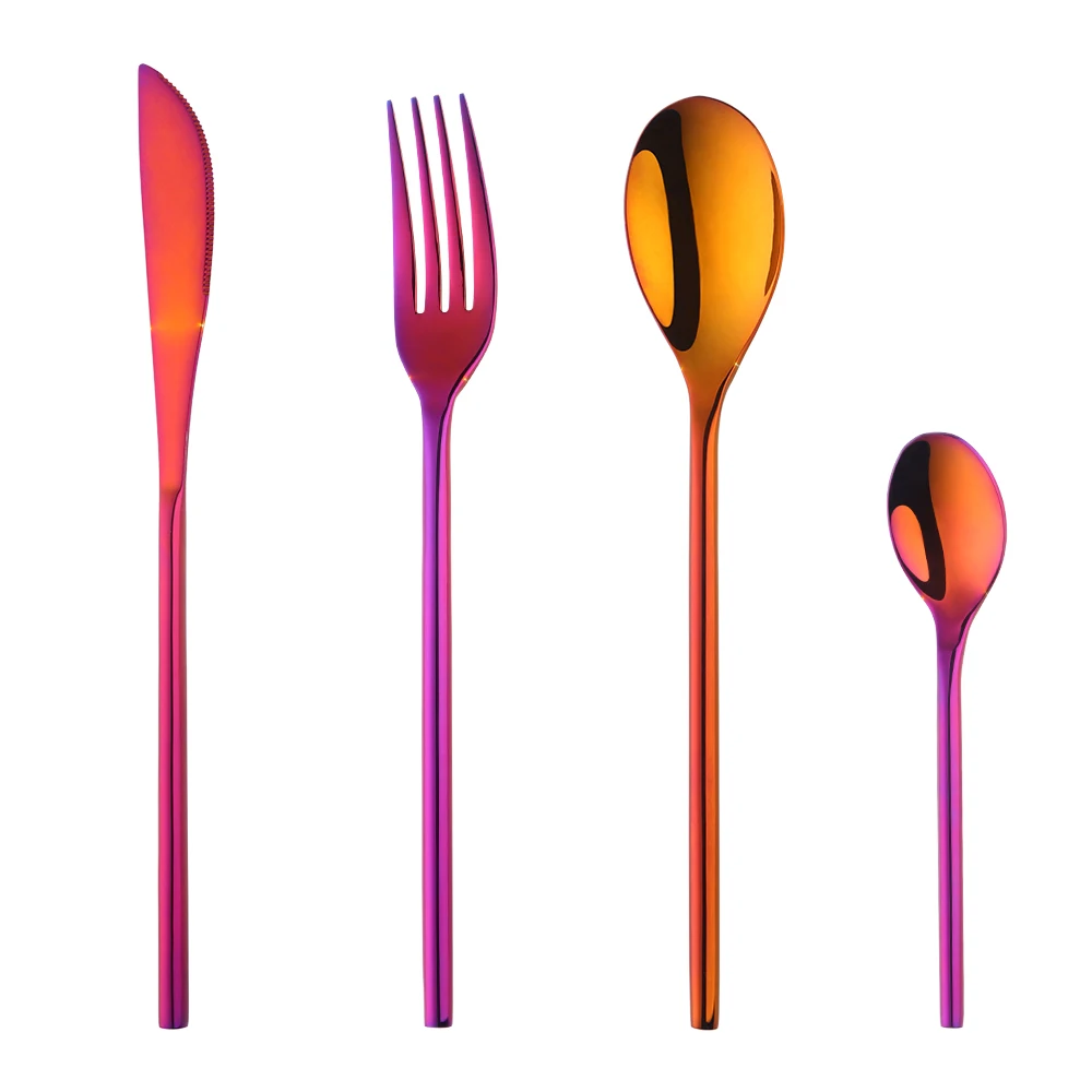 18/10 Unique gold stainless steelspoon fork Color Red Metallic Cutlery set