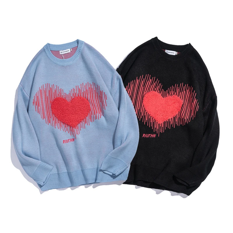 Wholesale Mens Sweaters Cos Sweater Chenille Heart Pattern Knit Round Collar Color Lovers Sweatshirt