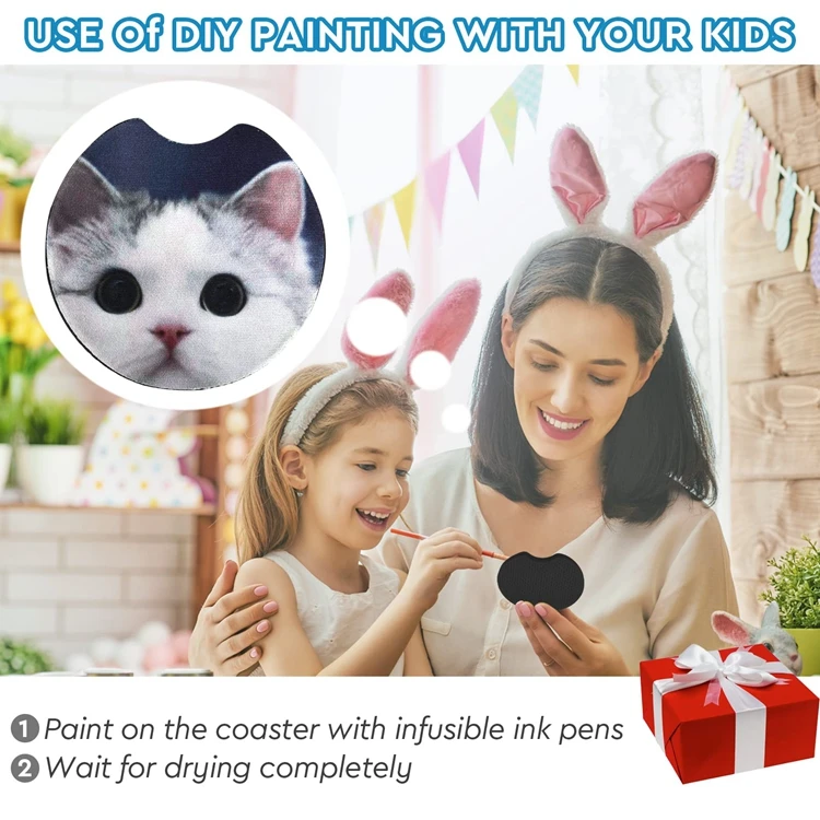 2.75inch White Round Waterproof Neoprene Blank Sublimation Car Coaster Cup Holder for DIY Coasters Crafts