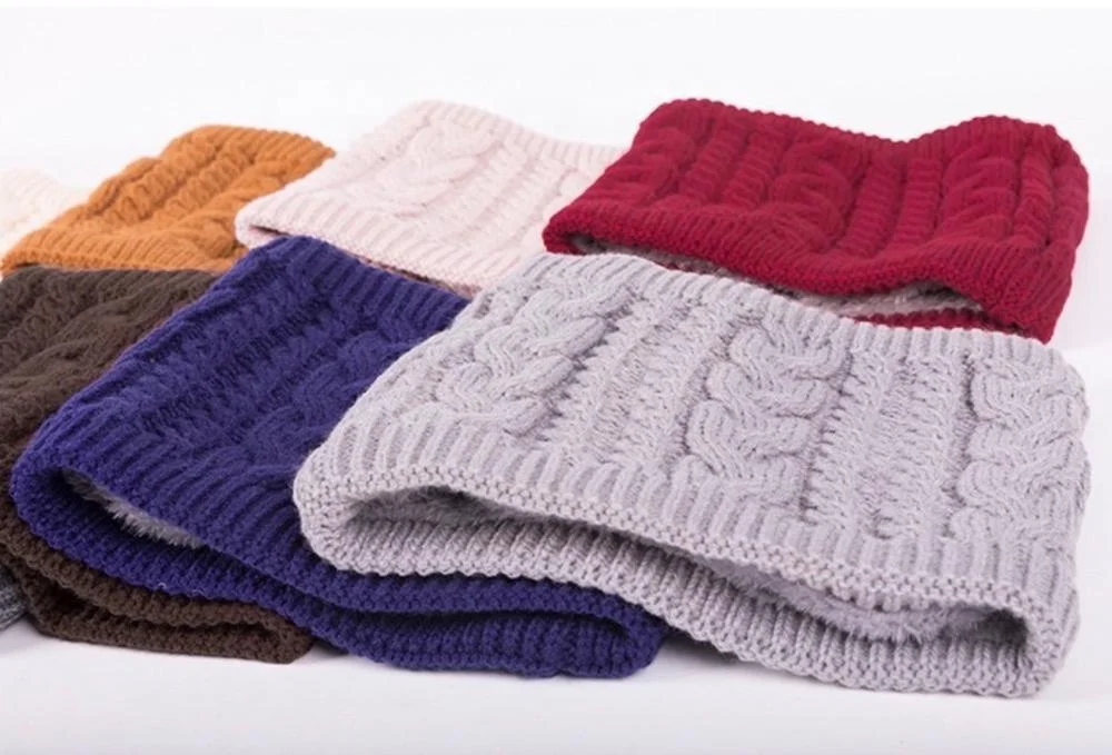 Classic fashion warm neck loop cable knitted wool snood scarf warm fur lining snood scarf for woman