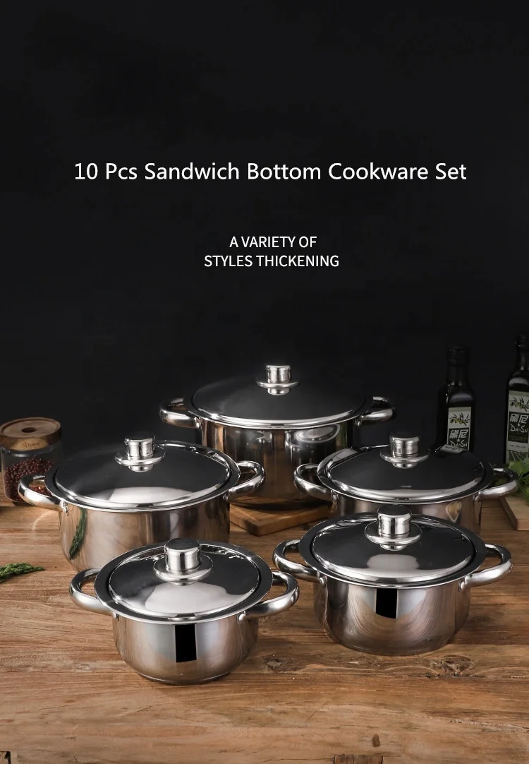 
Hot sale 10pcs Sandwich Bottom Royal Prestige Non Stick Stainless Steel Happy Baron Cookware Hot Pot Set cookware sets Induction 