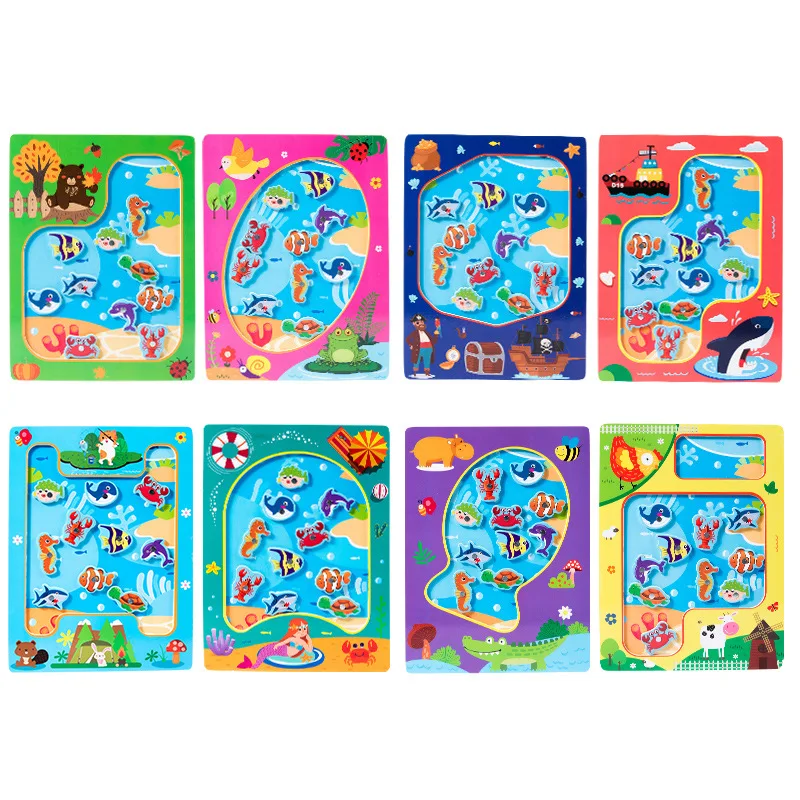 Wooden educational fishing toys magnetic funny fishing game for kids novelty fish toy puzzle preschool