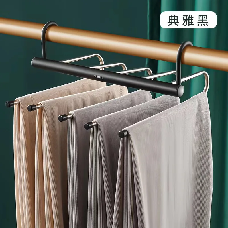 Hot selling space saving seamless telescopic folding multifunctional trouser rack home magic wardrobe storage rack meta